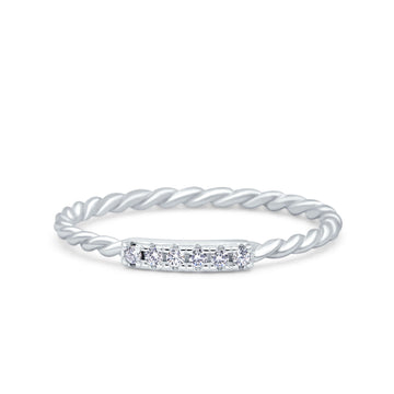 Half Eternity Ring Wedding Engagement Rope Band Round Simulated CZ 925 Sterling Silver (2mm)